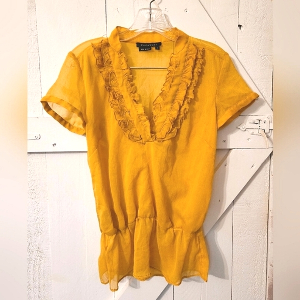 Parallel Yellow Sheer Ruffle Blouse